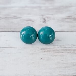 Vintage Stud Earrings Domed Circle Retro Teal 0.75"